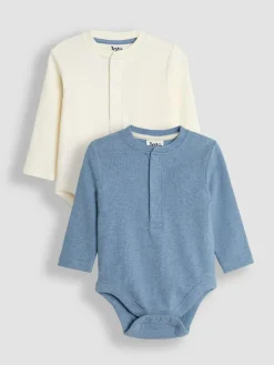 New Jojo Maman Bébé Blue Ribbed Bodies 2 Pack