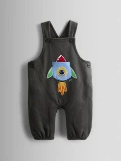Hot Jojo Maman Bébé 2-Piece Turn Up Dungarees & Top Set Charcoal Grey Rocket
