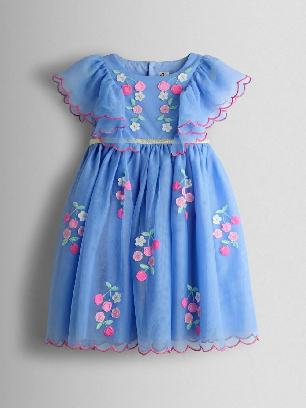 Online Jojo Maman Bébé Cornflower Blue Floral And Cherry Appliqué Tulle Party Dress