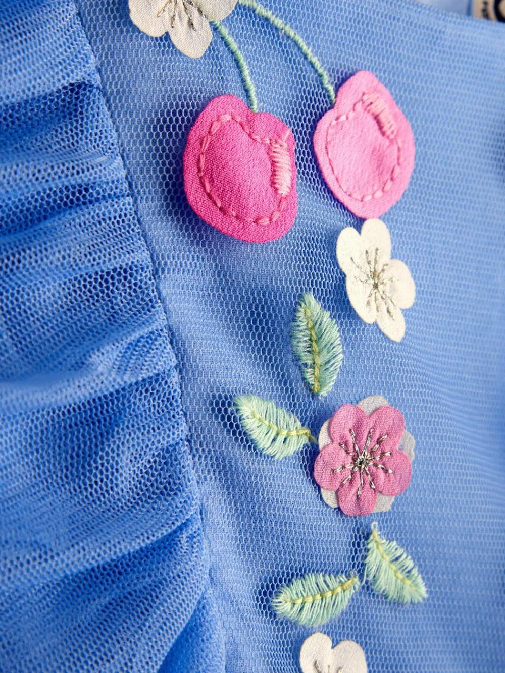 Online Jojo Maman Bébé Cornflower Blue Floral And Cherry Appliqué Tulle Party Dress