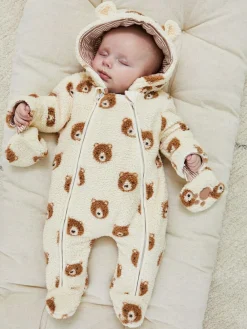 Jojo Maman Bébé Cream Bear Print Cosy Pramsuit^BOY Coats, Jackets & Pramsuits|Coats, Jackets & Pramsuits