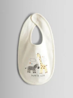 Jojo Maman Bébé Cream Born in 2026 Embroidered Bib^ Bibs