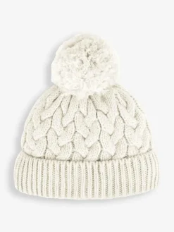 Jojo Maman Bébé Cream Chunky Cable Knit Pom Pom Hat^ Hats & Scratch Mitts|Newborn Accessories