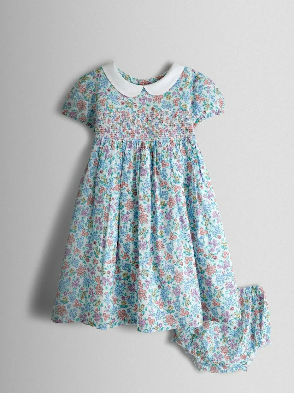 Clearance Jojo Maman Bébé Cream Collared Ditsy Floral Smocked Dress