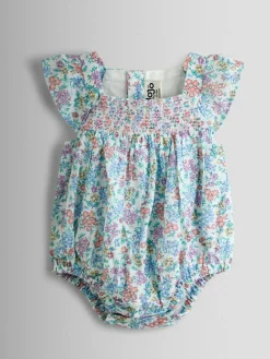 Hot Jojo Maman Bébé Cream Floral Smocked Bubble Romper and Headband Set