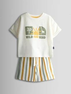Sale Jojo Maman Bébé Cream Safari Printed T-Shirt & Shorts Set