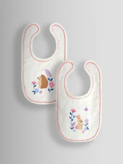 Jojo Maman Bébé Cream Speckled Hedgehog 2-Pack Embroidered Appliqué Bibs^ Bibs