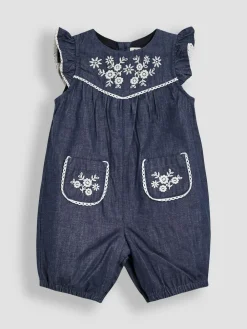 Jojo Maman Bébé Denim Blue Embroidered Chambray Dungarees & Top Set^ Jumpsuits & Playsuits