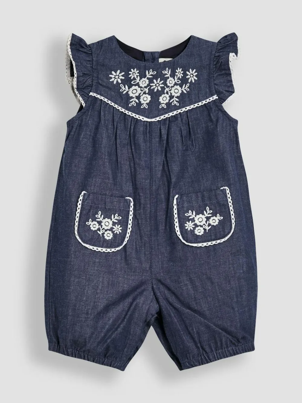 Jojo Maman Bébé Denim Blue Embroidered Chambray Dungarees & Top Set^ Jumpsuits & Playsuits