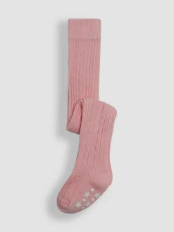 Jojo Maman Bébé Cable Ribbed Tights Dusky Pink