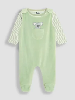 Best Jojo Maman Bébé Green Cotton Footed 2-Piece Dungarees Set