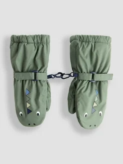 Hot Jojo Maman Bébé Waterproof Fleece Lined Mittens Green Dino