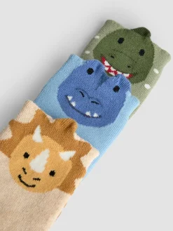 Jojo Maman Bébé Green Dinosaur 3-Pack Dinosaur Extra Thick Socks^BOY Socks & Tights|Socks & Tights