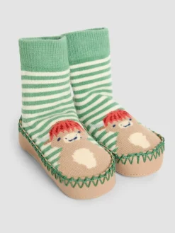 Jojo Maman Bébé Green Highland Cow Moccasin Slipper Socks^BOY Nightwear