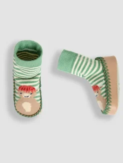 Jojo Maman Bébé Green Highland Cow Moccasin Slipper Socks^BOY Nightwear
