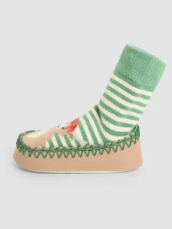Jojo Maman Bébé Green Highland Cow Moccasin Slipper Socks^BOY Nightwear