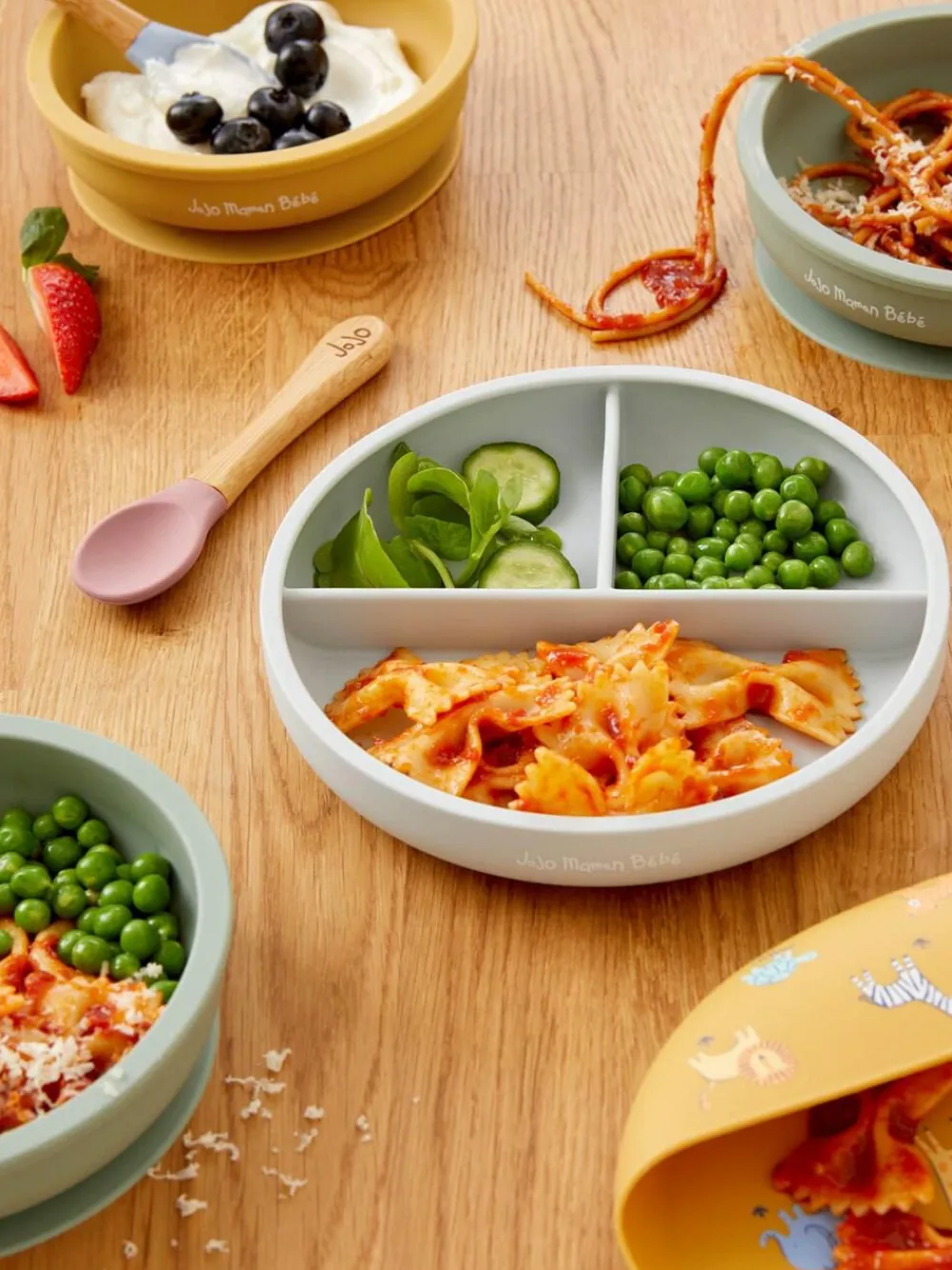 Jojo Maman Bébé Grey Silicone Suction Divided Plate^ Dinner Sets & Pasta Bowls
