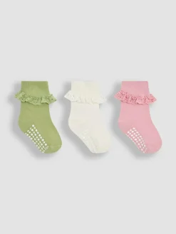 Clearance Jojo Maman Bébé Khaki Frilly Socks 3 Pack