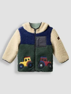 Discount Jojo Maman Bébé Khaki Green Tractor Appliqué Teddy Fleece Jacket