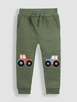 Best Jojo Maman Bébé 2-Pack Appliqué Knee & Plain Joggers Khaki Green Tractor
