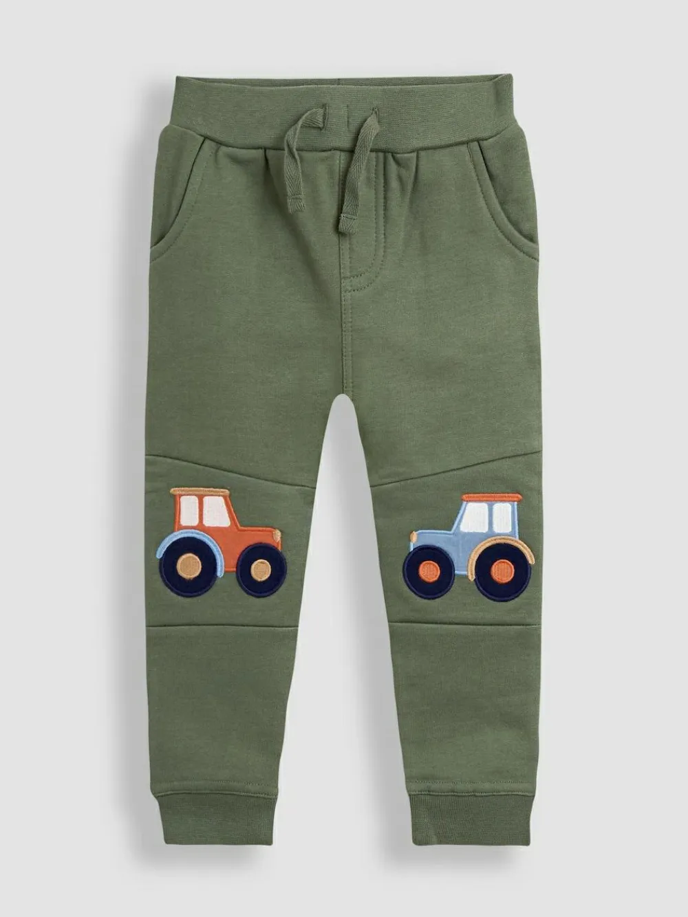 Best Jojo Maman Bébé 2-Pack Appliqué Knee & Plain Joggers Khaki Green Tractor