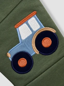 Best Jojo Maman Bébé 2-Pack Appliqué Knee & Plain Joggers Khaki Green Tractor