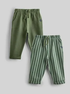 Hot Jojo Maman Bébé Khaki Green Stripe & Khaki 2-Pack Stripe & Plain Joggers Khaki Green Stripe & Khaki