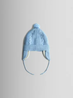 Jojo Maman Bébé Light Blue Cosy Pom Pom Rib Hat^BOY Hats & Scratch Mitts|Newborn Accessories