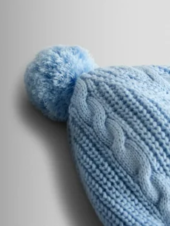 Jojo Maman Bébé Light Blue Cosy Pom Pom Rib Hat^BOY Hats & Scratch Mitts|Newborn Accessories