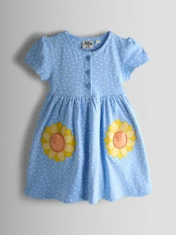 Jojo Maman Bébé Light Blue Sunflower Appliqué Pockets Button Front Dress^ Dresses