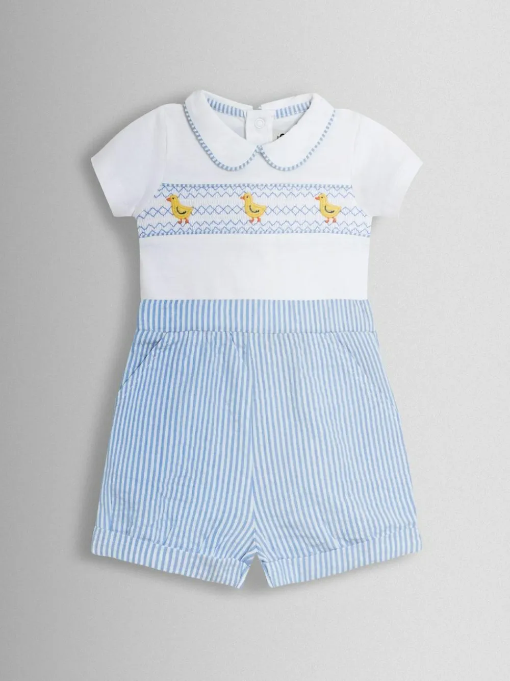 New Jojo Maman Bébé Light Blue Chick Embroidered Body & Shorts Set 2 Piece