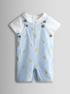 Jojo Maman Bébé Light Blue 2-Piece Chick Embroidered Dungarees & Body Set^BOY Dungarees