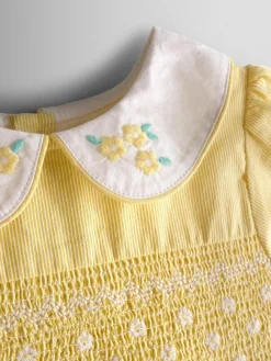 New Jojo Maman Bébé Bud Floral Smocked Party Dress Light Yellow