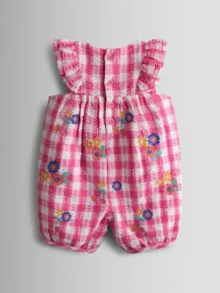 Jojo Maman Bébé Mid Pink Frill Shoulder Embroidered Romper^ Jumpsuits & Playsuits