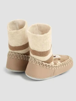 New Jojo Maman Bébé Mocha Bear Moccasin Slipper Socks