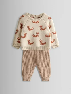 Sale Jojo Maman Bébé Knit Top & Bottom Set Natural Fox