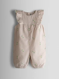Jojo Maman Bébé Natural Frill Shoulder Embroidered Romper^ Jumpsuits & Playsuits
