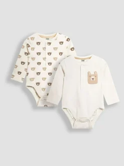 Discount Jojo Maman Bébé Natural Printed Bear And Appliqué Pocket Bodies 2 Pack