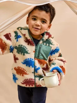 Clearance Jojo Maman Bébé Hooded Teddy Fleece Jacket Natural Stegosaurus