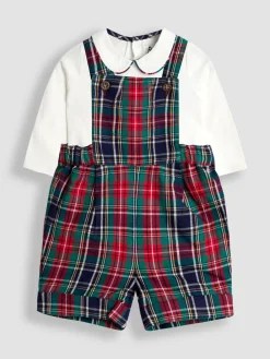 Discount Jojo Maman Bébé Navy Blue Check 2-Piece Tartan Dungarees & Body Set