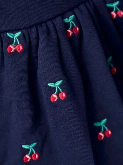 Jojo Maman Bébé Navy Blue Cherry Crochet Collar Embroidered Sweat Dress^ Dresses