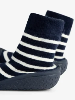 New Jojo Maman Bébé Navy Blue Ecru Cream Stripe Boys' Stripe Indoor Outdoor Slipper Socks