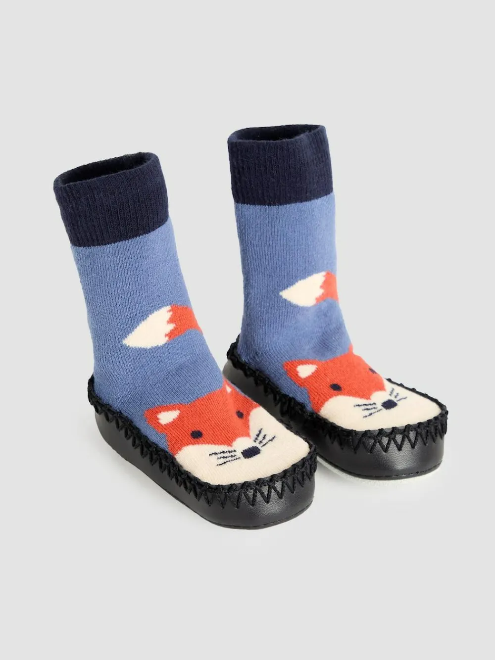 Clearance Jojo Maman Bébé Navy Blue Fox Mouse Moccasin Slipper Socks