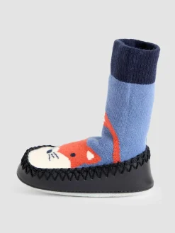 Clearance Jojo Maman Bébé Navy Blue Fox Mouse Moccasin Slipper Socks