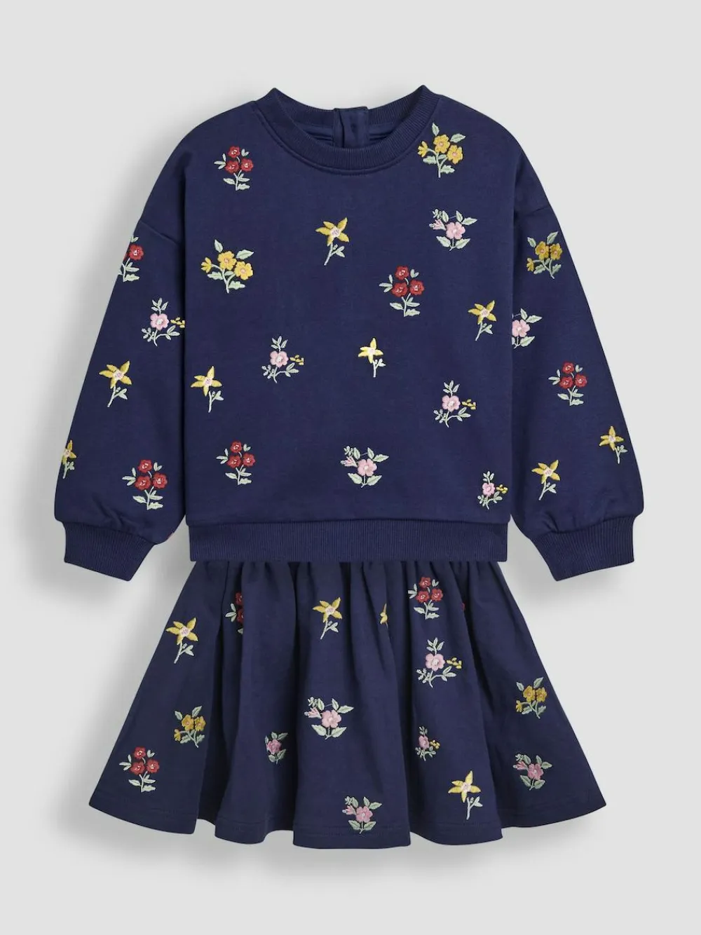 Clearance Jojo Maman Bébé Navy Blue Floral Embroidered Sweatshirt & Skirt Set