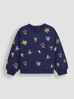 Clearance Jojo Maman Bébé Navy Blue Floral Embroidered Sweatshirt & Skirt Set
