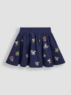 Clearance Jojo Maman Bébé Navy Blue Floral Embroidered Sweatshirt & Skirt Set