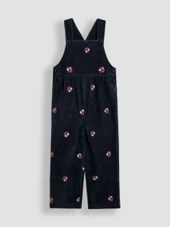 Hot Jojo Maman Bébé Navy Blue Floral Embroidered Cord Dungarees & Blouse Set