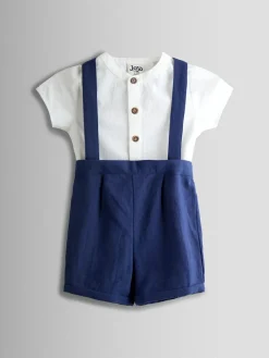 Best Jojo Maman Bébé Navy Blue Grandad Shirt & Shorts Set 2 Piece
