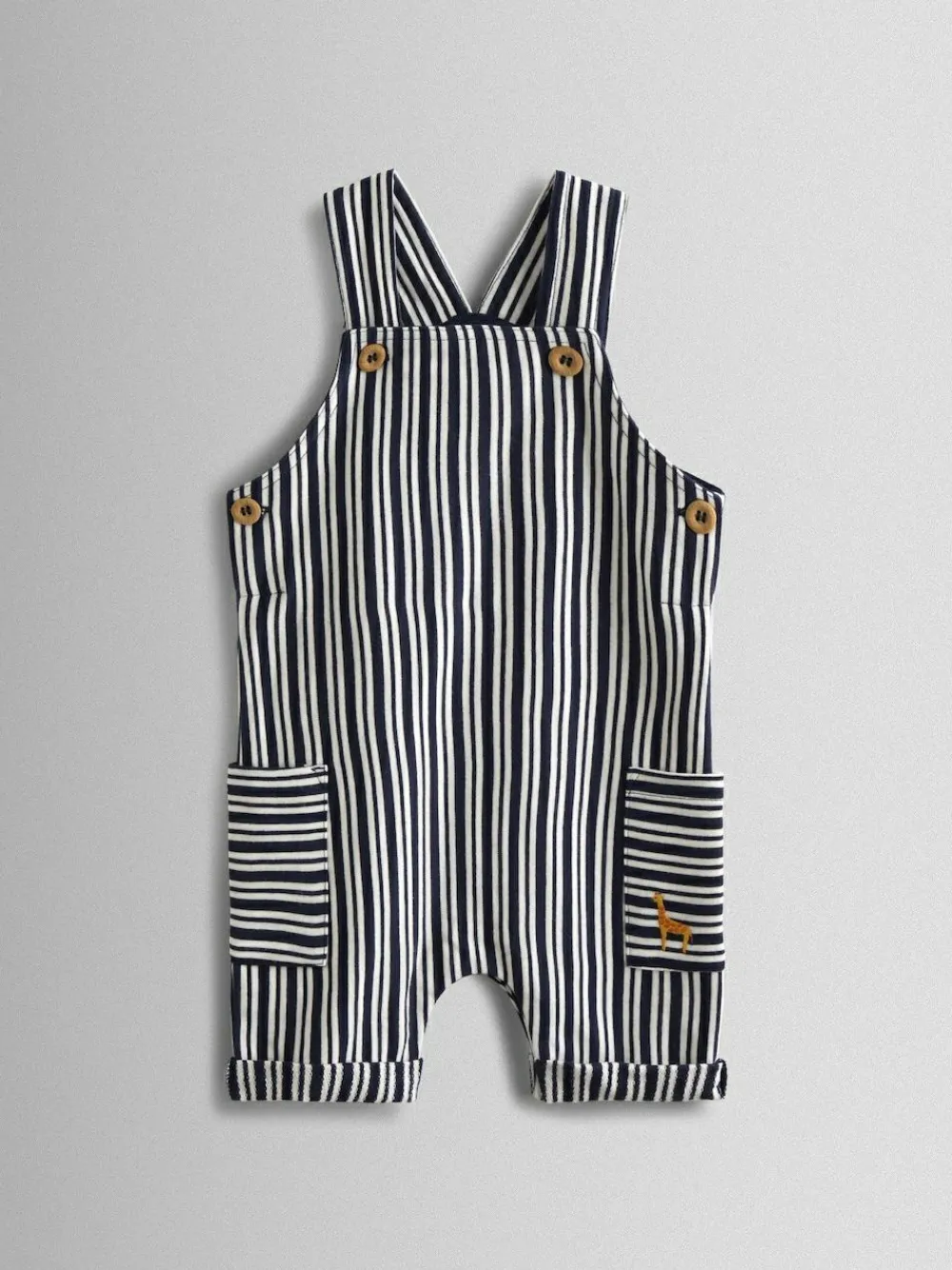 Jojo Maman Bébé Navy Blue Stripe Dungarees, T-Shirt & Hat 3-Piece Set^BOY Dungarees